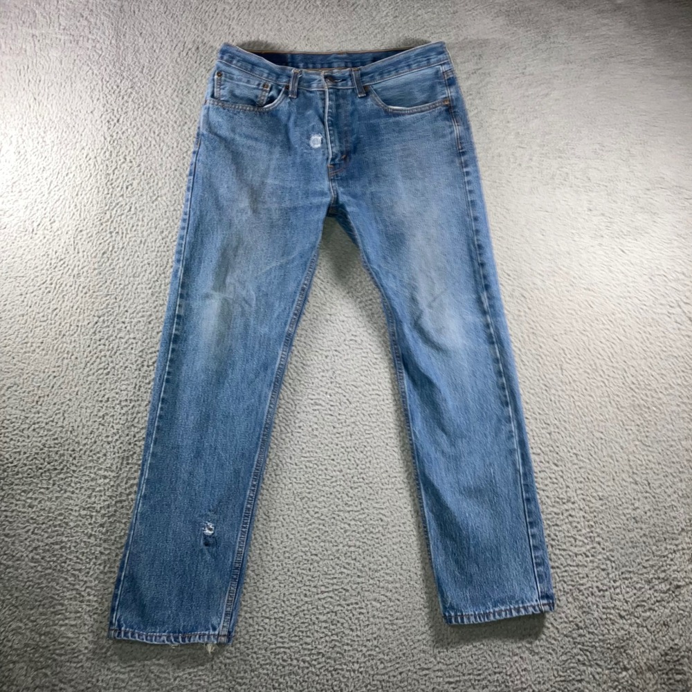 Levis 505 Jeans Mens 34x32 Blue Grunge Work Thrashed Straight Leg Fit 34x30